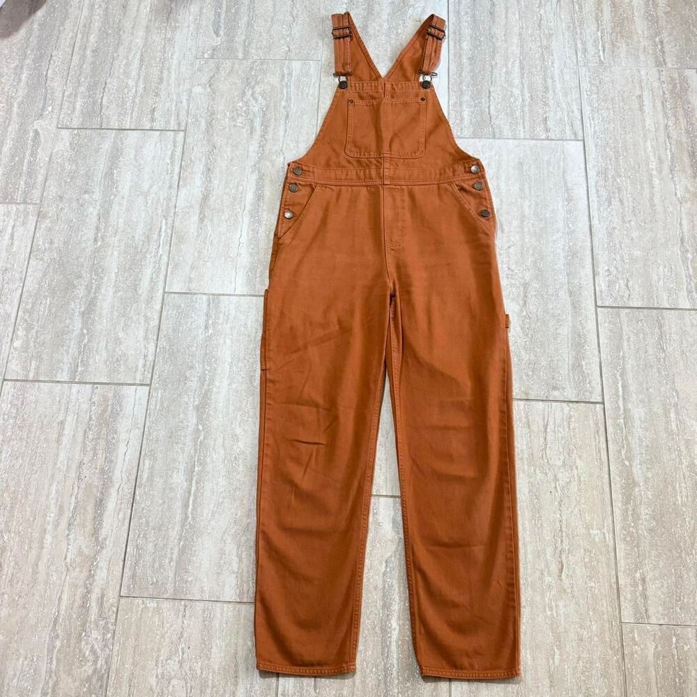 Monki denim overall burnt orange brown utility jumpsuit Gorpcore Dungaree Sz S